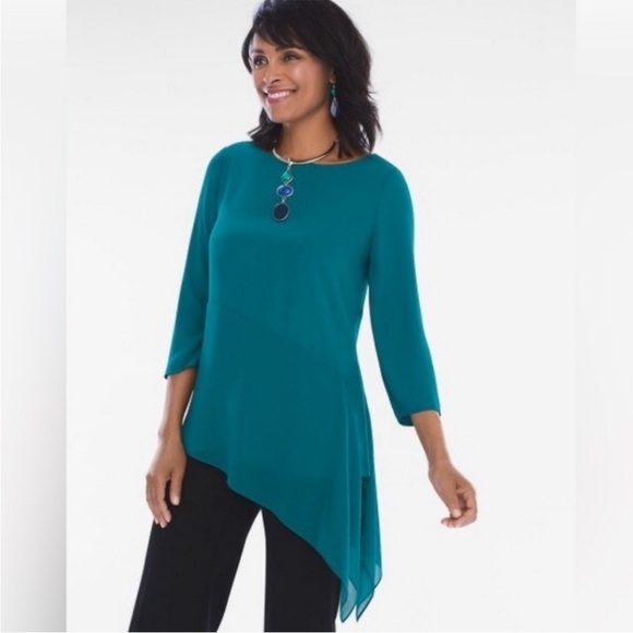 Chico's Tops - Chico's Teal Green Asymmetric Chiffon Tunic